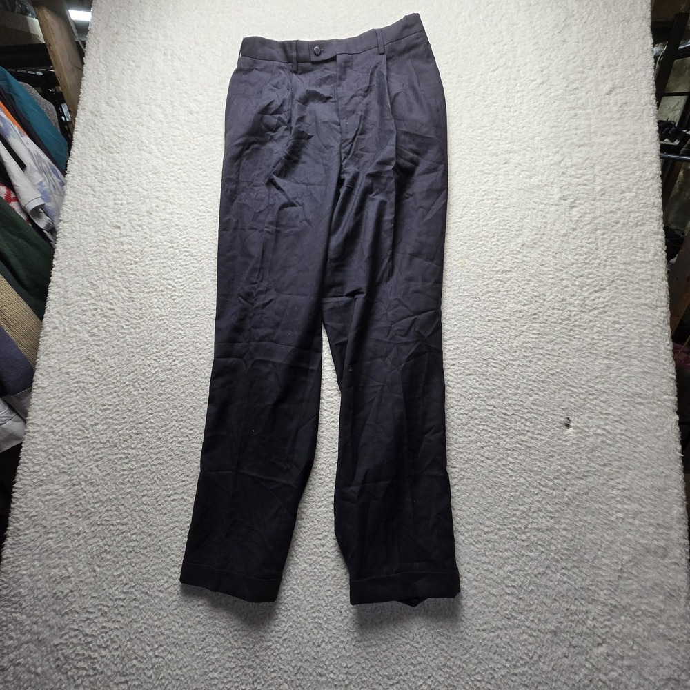 Louis Raphael Dress Pants Mens 32x31 Blue Wool Blend Pleated Cuffed Slacks